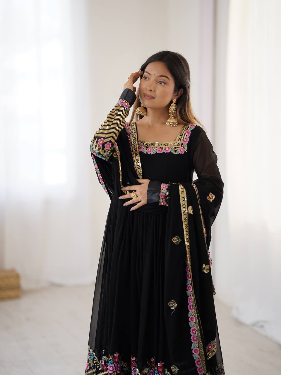π Elegant Embroidered Sequence Designer Anarkali Three Piece Set β Festive & Party Ready π«